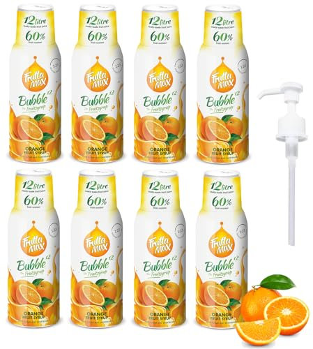 Sirop FruttaMax Orange | Moins de sucre | 60% de concentré de fruits réels | Compatible avec machine à soda 8 x 500 ml
