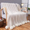 Lifup Gestrickte Decke mit Bommeln Warme Weiche Kuscheldecke 100% Baumwolle Schlafdecke für Bett Sofa Couch Weiß 100x105cm