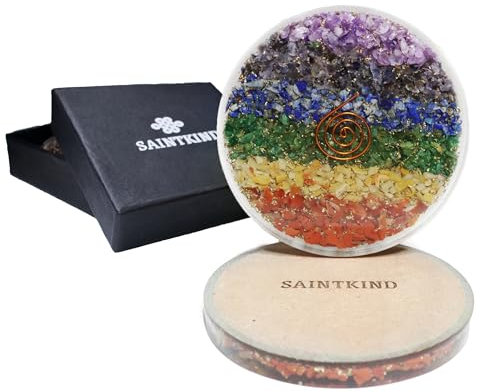 Chakra Orgonite Coaster - 9cm Wooden Base Non Slip with Healing Crystals