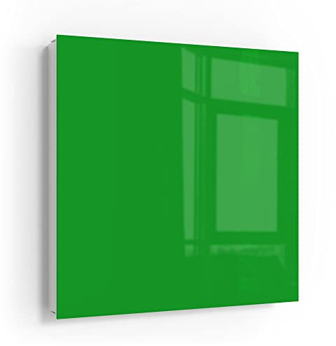 DEQORI Schlüsselkasten weiß | 30x30 cm | Unifarben - Mittelgrün | Glas & Metall Schlüssel-Box | Schlüsselschrank mit 50 Haken + 2 Magnete | Moderne Design Box magnetisch & beschreibbar