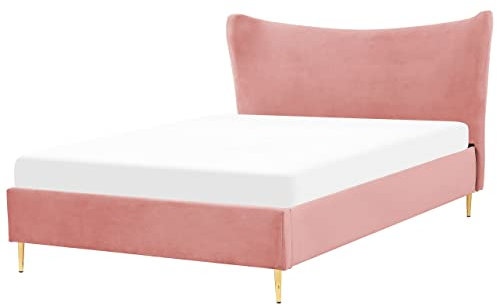 Polsterbett Samt rosa 140 x 200 cm mit goldenen Metallbeinen modern Chaleix