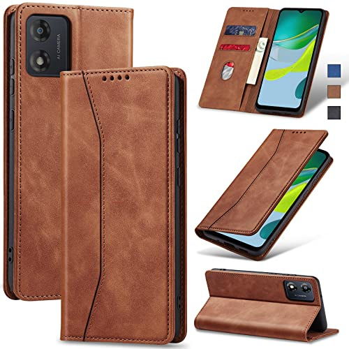 Jasonyu Handyhülle für Motorola Moto E13, PU Leder Flip Klapphülle, Braun | Magnetische Schutzhülle, Ständer, Kartenfächern, Klappbar, Stoßfeste TPU Stoßsicher Hülle