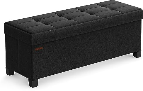 SONGMICS Storage Ottoman Bench, Foldable Foot Rest with Legs, 15 x 43 x 15.7 Inches, End of Bed Bench, Storage Chest, Load up to 660 lb, for Living Room, Bedroom, Entryway, Ink Black ULSF018B01