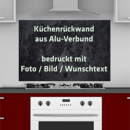 INDIGOS UG Spritzschutz mit Foto - Wunschtext - individuell personalisiert - 180x50 cm - Aluverbund Platte Bedruckt - Motiv - Küche - Küchenrückwand - Schild - Herd - Ofen