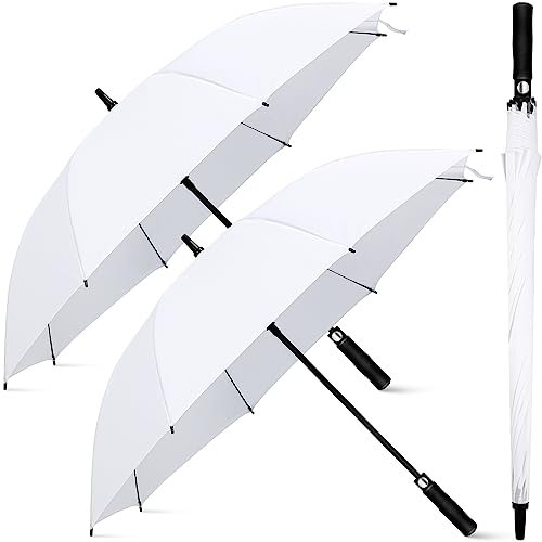 Weewooday 2 Paraguas Plegables Automáticos con Asa de Plástico Blancos 120 cm Paraguas a Prueba de Viento Grandes para Boda Golf Sombrillas de Fotógrafo para Novia Novio Fiesta Viaje