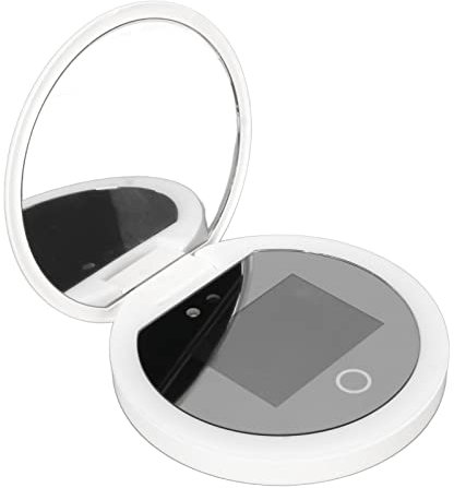 Espejo de Maquillaje de Viaje con Luz LED con Cámara UV, Espejo de Aumento 2X Espejo de Maquillaje Redondo con Controles Táctiles Inteligentes y Brillo Ajustable para Bolso y