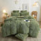 AShanlan Warme Plüsch Bettwäsche 155x220 Grün Flauschig Winter Bettbezug Langhaar Flausch Fleece Plüschbettwäsche Set mit Reißverschluss Kopfkissenbezug - 155 x 220 + 80 x 80 cm