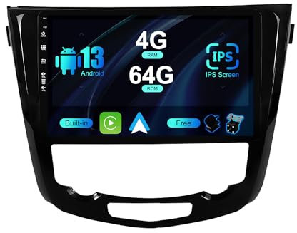 SXAUTO Android 14 IPS Autoradio für Nissan X-Trail Qashqai J11 Rouge(2014-2018) - Eingebaut Carplay/Android Auto - LED Kamera + MIC - 4G+64G - DAB 360-CAM Lenkradsteuerung Fast-Boot - 2 Din 10.1 Zoll