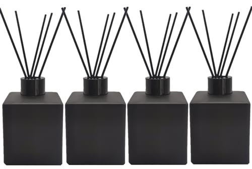 Perfume Reed Diffuser Bottle,Empty Square Essential Oil Bottles Glass Jar with Black Sticks For DIY Fragrance Replacement Diffuser Sets (200ml/6.7oz, Matte Black)