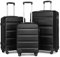 KONO Gepäck-Sets Kofferset Hartschale Koffer Reisekoffer Set 3 teilig Hartschalenkoffer Rollkoffer mit TSA Schloss und 4 Rollen (Koffer Trolleys Set, Schwarz)