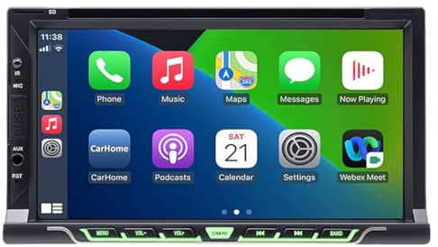 7” Double Din CD DVD Player Car Stereo 1080P Touchscreen CarPlay Android Auto Car Radio Multimedia Player with Mirror Link Bluetooth 5.0 FM|AM|AUX|TF|EQ|DSP|SWC