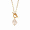 Baroque Gold Freshwater Pearl Long Pendant Necklace Paperclip Toggle Drop Stainless Steel Necklace For Women