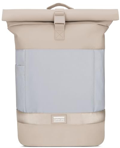 OAK25 Rolltop Rucksack Damen & Herren Beige - Commute M - Reflektierender Fahrradrucksack - Hohe Sichtbarkeit & Sicherheit - Fahrrad Daypack mit Laptop Fach - Wasserabweisend