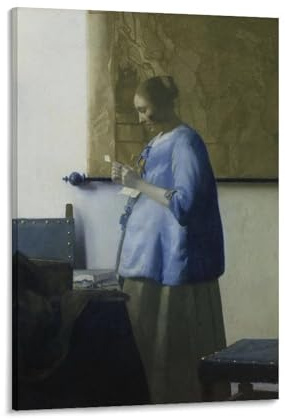Johannes Vermeer Woman in Blue Reading A Letter Leinwand Wand Dekoration Leinwanddruck - Ölgemälde Reproduktion - Kunstdruck - Leinwand Bilder - Wandkunst