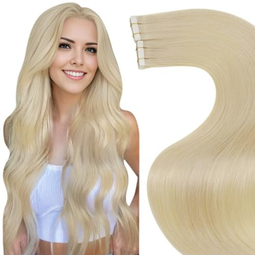 LaaVoo Echthaar Tape Extensions Hellblond Extensions Echthaar Tape in Remy Menschliches Haar 50cm Haarverlangerung Echthaar Tapes Skin Weft 50g 20pcs #613
