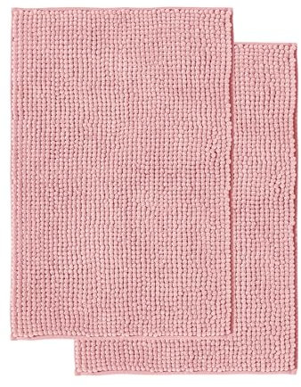 Decomira Badematte rutschfest | Als Badteppich Set kombinierbar | Badezimmer-Teppich Bad-Vorleger waschbar aus Chenille | Duschvorleger für Dusche, Badewannen, WC Deko | Rosa - 50x80 cm (2stk)