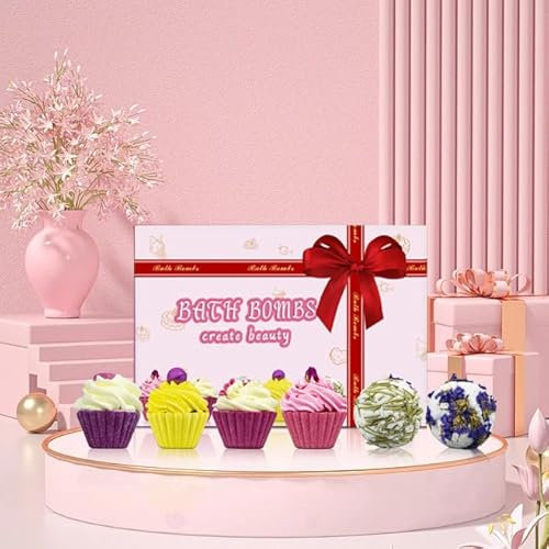 LYCICILI badebomben Badesalzkugeln-Set, getrocknete Blumenbutter, Badesalzkugeln, explodierendes Salz, Kuchenblase, ätherisches Öl, Badekugeln, Geschenkbox mit Geschenk