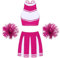 MSemis Damen Cheerleading Kostüm Cheer Leader Uniform Karneval Fasching Party Halloween Kostüm Kleid Minirock mit Crop Top M Pink XL