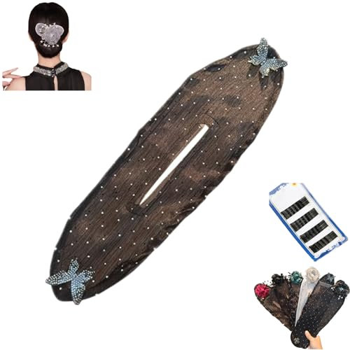 Donubiiu Hand Embroidered Flowers Deft Bun, Deft Bun Hair Twister, Flower Hair Bun Roller, Lazy Hair Curler Bun Maker Hair Accessories for Long Hair (A)