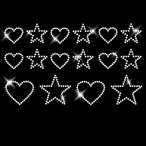 Glitzerdeals Bügelbilder Karneval Strass Sterne und Herzen Set kristall klein Aufbügler für Textilien Sterne Bügelmotiv Herzen Strass Bügelbild Sterne