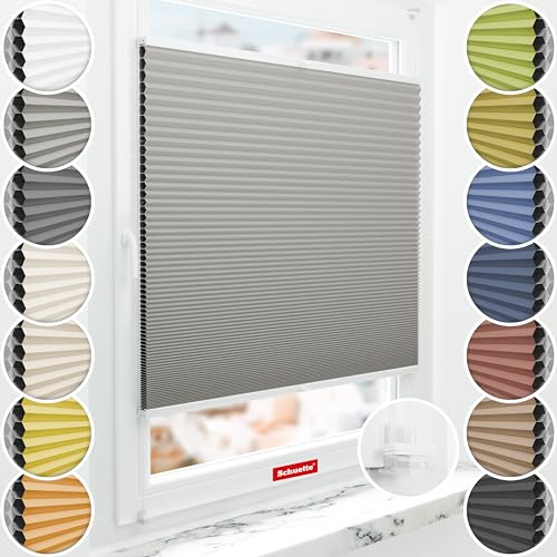 Schuette® Wabenplissee ohne Bohren ● Blackout x Honey ● Silver Mist (Grau) ● 60x230cm (Breite x Höhe) ● Suprafix Klemmhalter Incognito X ● 60 Sekunden Montage