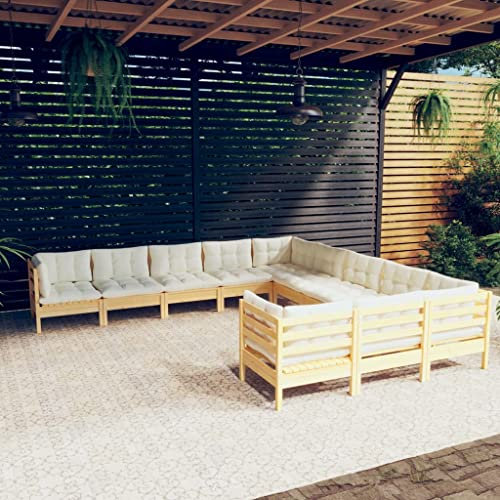 DYRJDJWIDHW europaletten,gartenmöbel Set,palettenkissen,11-TLG. Garten-Lounge-Set mit Creme Kissen KiefernholzGeeignet für Garten, Swimmingpool, Wohnzimmer, Terrasse