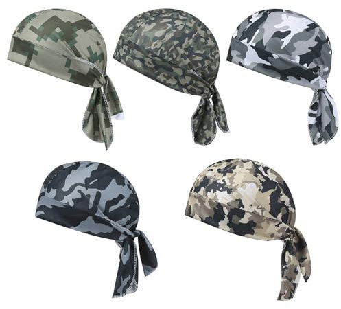 Bekecidi Camouflage Bandana Skull Cycling Cap, 5 Pcs Summer UV-Protection Under-Helmet Cycling Headscarf, Breathable Quick-Drying Skull Caps for Men & Women Outdoor Sports Bike Accessories