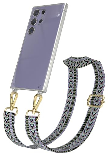 EAZY CASE Handykette - Verstellbares Taschenband kompatibel mit Galaxy S24 Ultra, Schulterriemen, Handykordel mit Silikon Hülle, Umhängetasche, Lila Grün Gold
