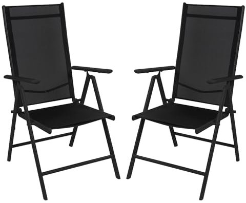 Montafox Klappstuhl Set Balkonstühle Alu Gartenstuhl Verstellbar Klappbar Belastbarkeit 120 kg Outdoor Hochlehner Aluminium Klappsessel Doppelpack Balkon Terrasse, Farbe:Schwarz, Menge:2 Stück