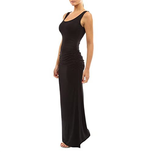 Elegante Sommerkleider Damen Damen Sommer Freizeit Mode Rundhals Slim Fit Plissee Kleid mit Taille Wrap Hüfte ärmellos großes Swing Split Kleid Plus Size Damen Kleid (Black, L)