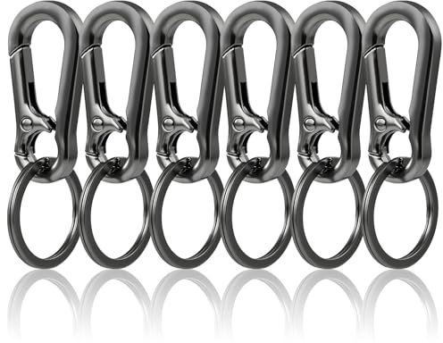 SPOKKI 6 Stück Karabinerhaken aus Metall, abnehmbar, Karabinerhaken, Befestigung am Schlüsselanhänger, zum Aufhängen im Rucksack, rostfrei, hochwertig, 6 Stück, Grau / Schwarz