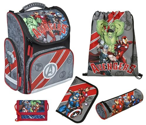 Avengers Schulranzen 1. Klasse · ergonomischer Tornister · Marvel Avenger Schultasche im Set (5-teilig mit Federmappe)
