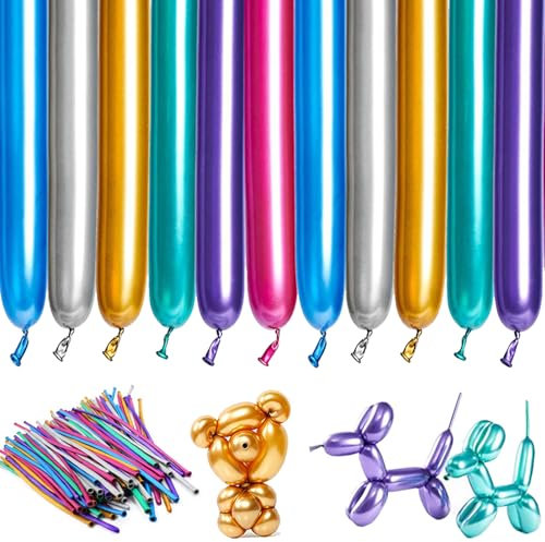 LUKIUP 100 Stück Modellierung Luftballons mit Luftpumpe, 260Q Metallic Magische Luftballons, Magische Luftballons Tierballons Mehrfarbenballons für Kindergeburtstag Party Hochzeit Dekoratio