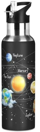 Yopersonalizes Insulated Water Bottle with Straw 600 ml/20 oz Solar System Planets Stainless Steel Sports Water Bottles Leakproof Hot Cold Metal Drink Flask for Travel Gym