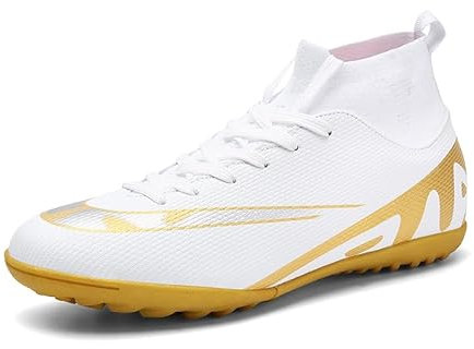 Scarpe da Calcio da Uomo Scarpe da Calcio Professionali da Esterno Neutre AG Competition Erba Sintetica Scarpe da Allenamento Alte (Bianco R,40)