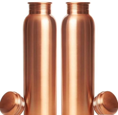 FURNISHFUL FINESSE 34 oz Kupferwasserflasche, natürliche, reine Kupfer-Reisewasserflasche für Fitnessstudio, Wandern, ayurvedische Trinkflasche – 2er-Pack