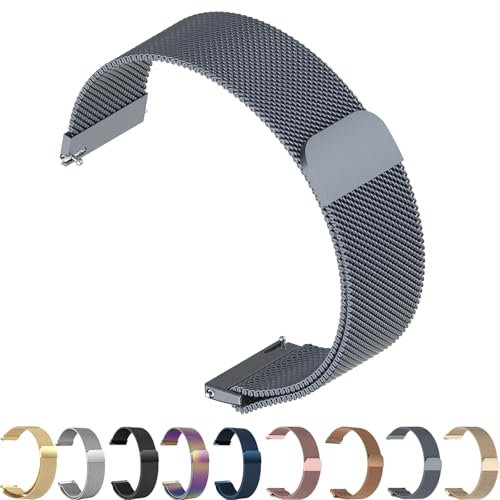 ZLZKJS Edelstahl Mesh Uhrenarmband, 14mm 16mm 18mm 20mm 22mm 24mm Magnetverschluss Smartwatch Schnellverschluss Metall Ersatz Armband für Damen Herren Watch Uhren Ersatzband (Weltraum Grau, 18mm)