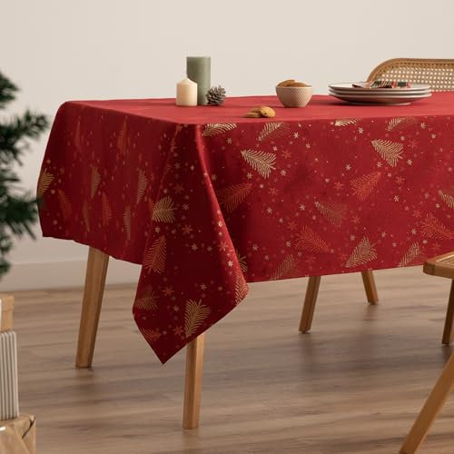 GAMUSI Tischdecke für Weihnachten, Jacquard, Goldgarn, Esstisch, quadratisch, Weihnachtsdekoration, 140 x 140 cm, Rot