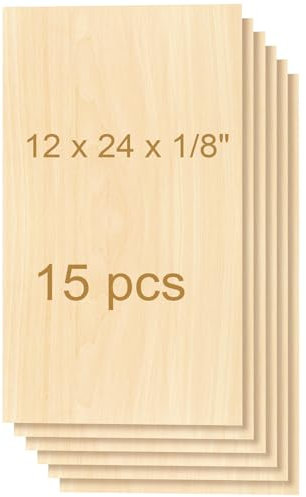 Dofiki Lot de 15 contreplaqué de tilleul, 305 x 610 x 3 mm, compatible laser, bois de tilleul, contreplaqué laser, 3 mm, contreplaqué de tilleul (12 x 24 pouces)