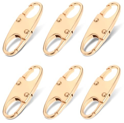 DIVINA VITAE Zipper Clips Anti Theft Deterrent, 6PCS S Carabiner Small Zipper Pull Locks Mini Snap S Hooks for Backpacks Camping Fishing Traveling Outdoor Sports (Gold)
