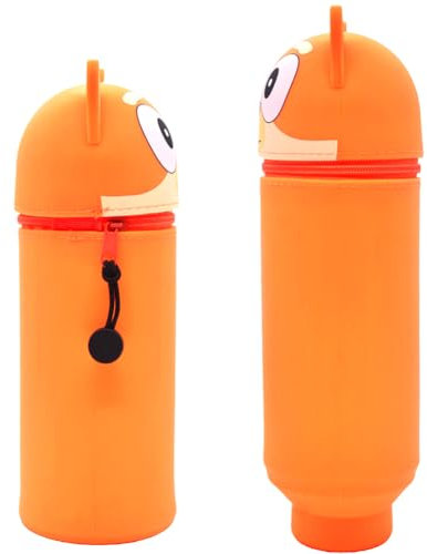 ADYEKSD Kawaii Federmäppchen, 2 in 1 aus welchem Silicon, Tischstifthalter, Reißverschluss, Stiftetasche Buntstifte Marker, Büro, Uni, niedlicher Schulbedarf, Cartoon Mädchen Jungen (Gelb Welpe)