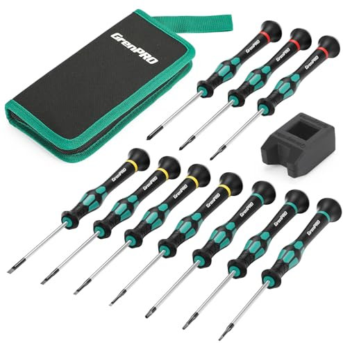GRENPRO 10-Piece Precision Screwdriver Set, Magnetic Small Screwdrivers with Phillips, Slotted, Torx Star for Eyeglass, Watch, Computer, Laptop, Phone