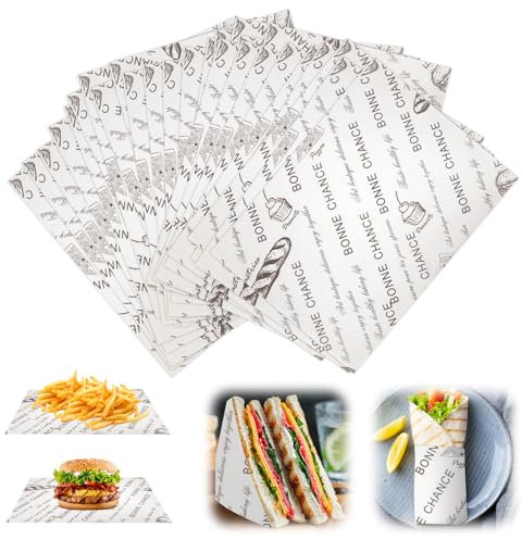 100 Blätter Deli Papierblätter, 38 x 28cm Pommes papier, Lebensmittelpapier, Käsepapier, Fettdichtes Papier,Wachspapier,Burger Papier,Cheese Paper,Backpapiereinlagen für Burger,Sandwich,Pommes