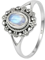 mantraroma Silberring Damen 925 Sterling Silber – ovaler Edelstein Ring, Vintage Statement Ring Schmuck, elegantes Geschenk für Frauen