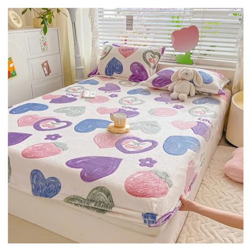 WDNIODUM Samt Spannbetttuch Schneeflocken-Samt, weiches, warmes Plüsch-Spannbetttuch, elastischer Matratzenbezug, Flauschige Korallen-Fleece-Bettwäsche, Winterpaar(01,Queen)
