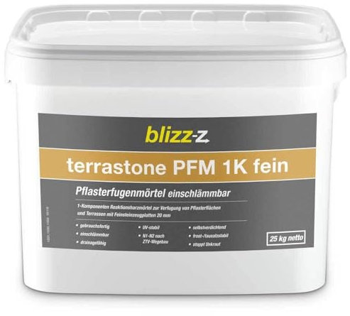 blizz-z terrastone PFM 1K fein Pflasterfugenmörtel 25 kg Eimer (basalt) | Fugenmörtel einschlemmbar, verarbeitungsfertig, Fugenbreite 2-30 mm | Made in Germany