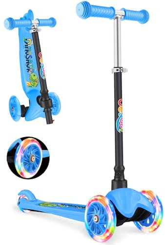 BELEEV A2 Scooter Roller Kinder 2-6 Jahre, 3 Räder Kinderroller mit LED Leuchtende Räder, 4 Höhenverstellbare, Rutschfestes Deck, Lean to Steer, Roller Kinder 2 Jahre Mädchen Jungen Geschenk