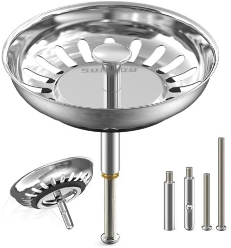 SURFOU Tapon Fregadero Cocina 79mm de Acero Inoxidable, para Desagüe Universal, con 2 Pernos Excéntricos Ajustables y 1 Pasador, Filtra Residuos y Evita Atascos