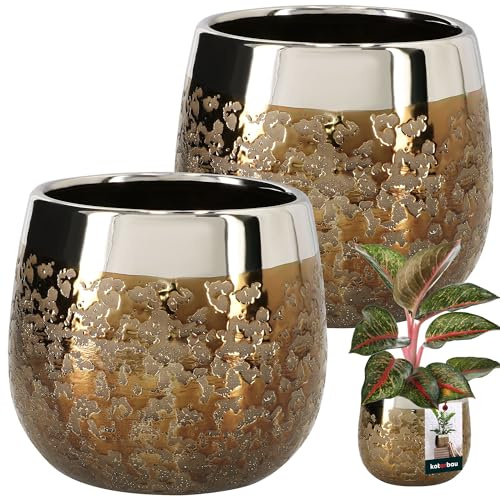 KOTARBAU® Keramik Blumentopf rund Spiegeleffekt ⌀ 14 cm Höhe 16 cm 2 St. Übertopf Blumentopf groß Glamour Blumen Töpfe Pflanzentopf Gross Indoor
