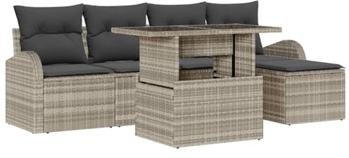 vidaXL 6-teiliges Gartenmöbelset mit Kissen in Hellgrau, aus Poly-Rattan, UV-beständig, perfekt für draußen. Modulare, wetterfeste Möbel für Terrasse und Balkon, ideal zum Chillen.